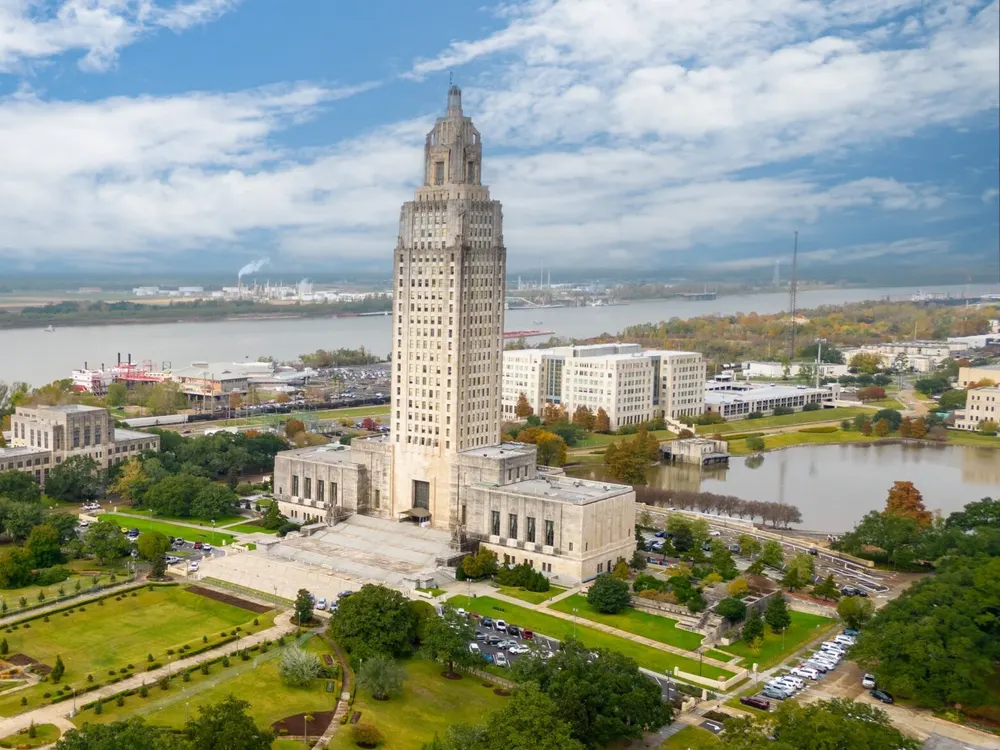 The Louisiana State Capitol and its gardens in downtown Baton Rouge